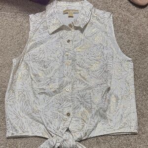 Michael Kors Gold and White Patterned Blouse